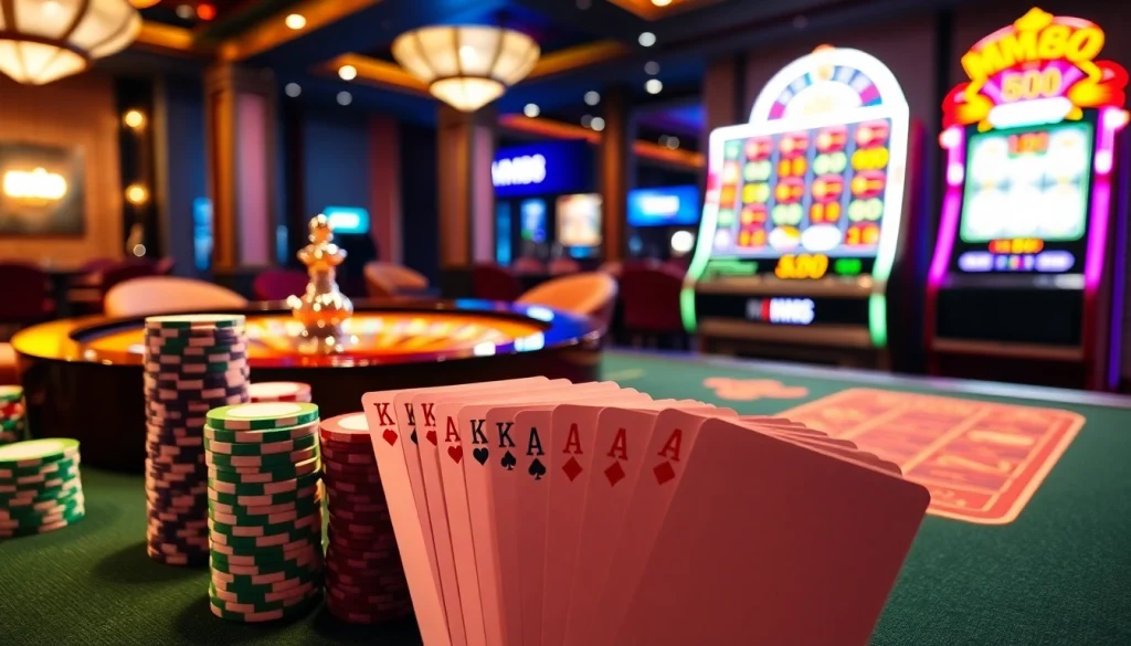 Experience thrilling games at MM88 Casino with poker chips and roulette.