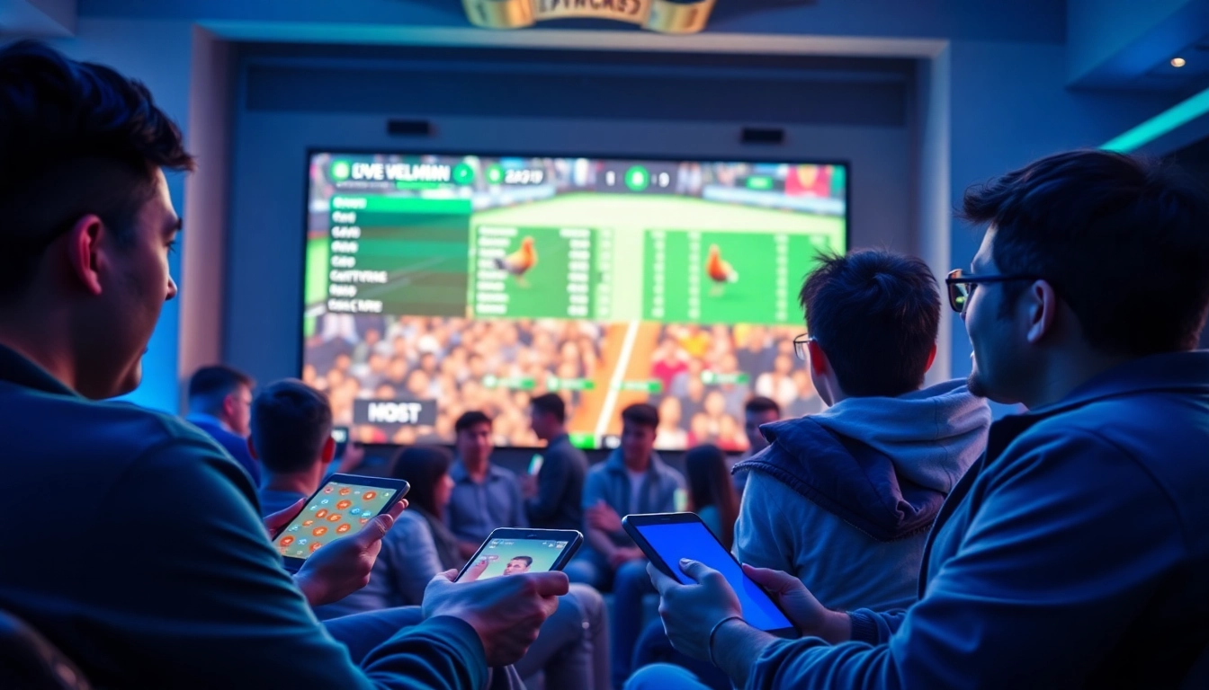 Live online betting experience at sv368win.live, showcasing enthusiastic fans and digital interface.