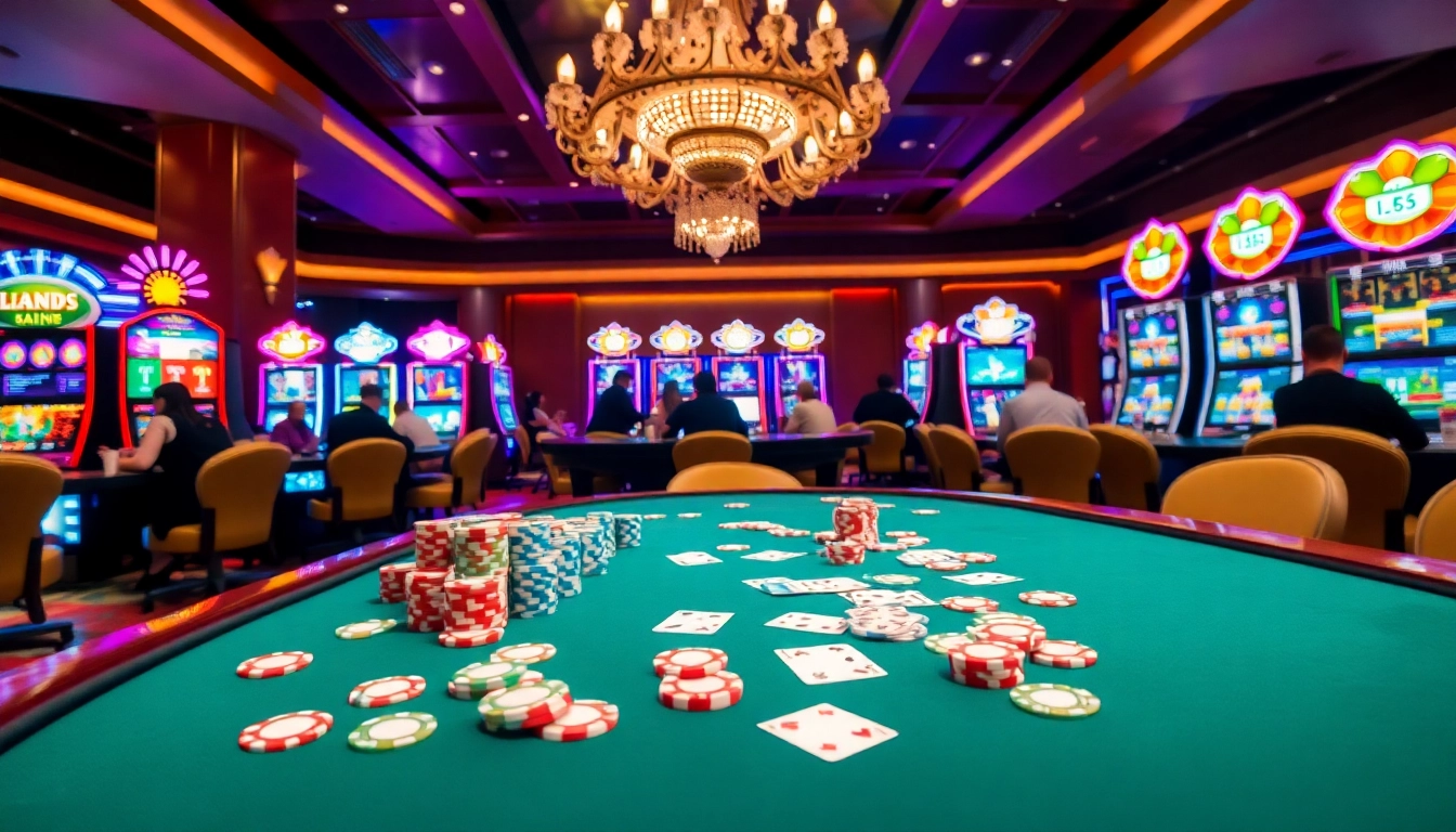 Experience the thrill of situs deposit 5k at a lively casino table filled with chips and cards.