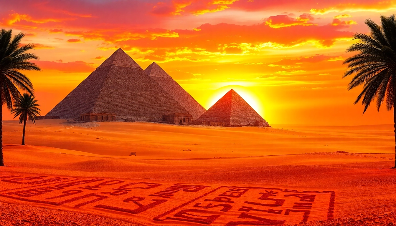 View of the stunning pyramids reflecting the grandeur of ancient Egypt, showcasing intricate hieroglyphics.