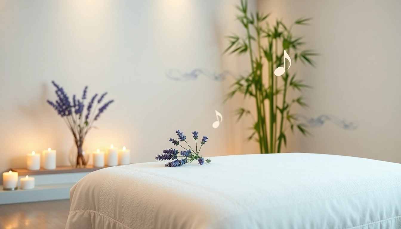 차분한 분위기의 출장마사지 룸, 마사지 테이블과 향초가 놓인 편안한 모습