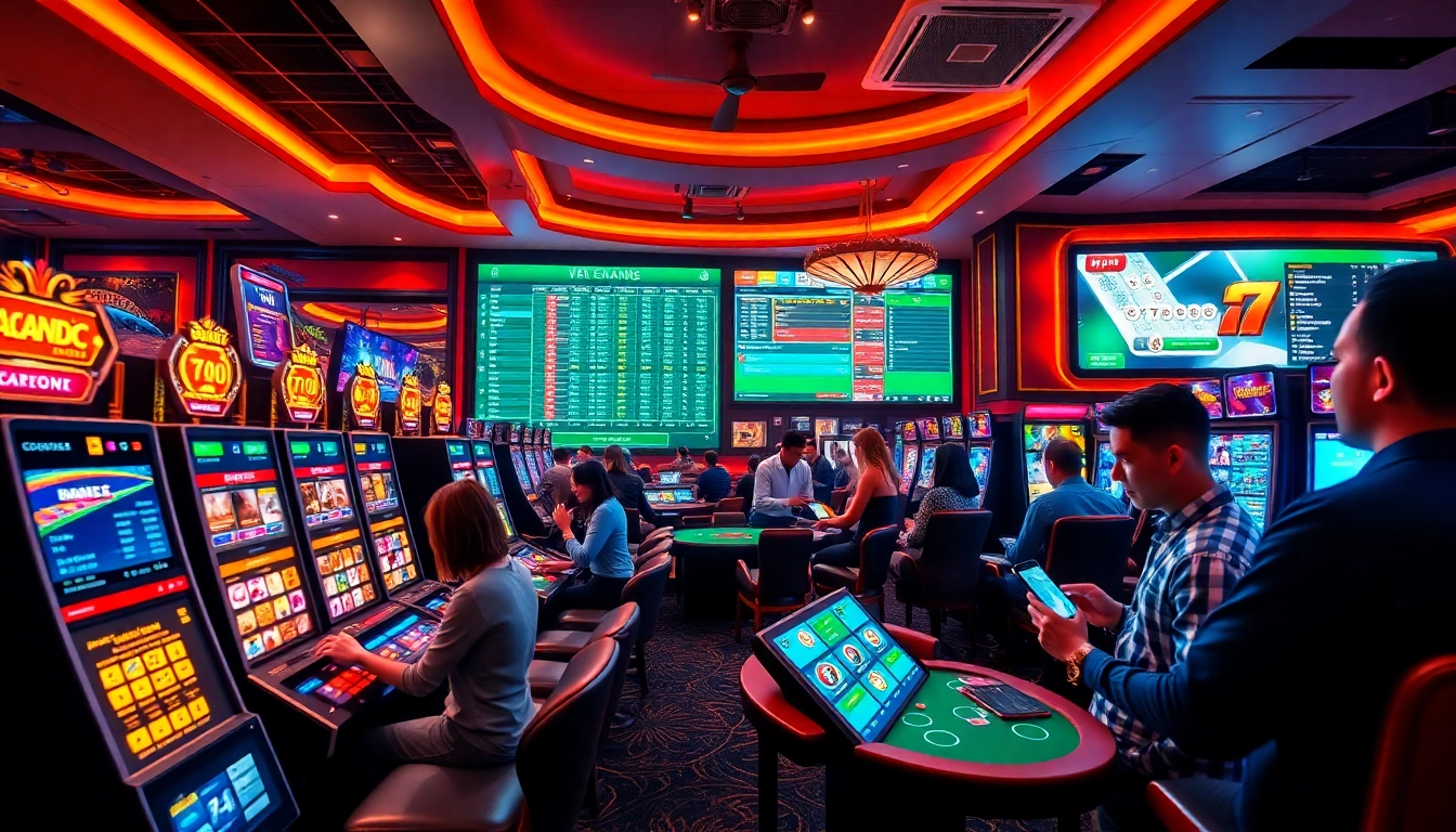 The vibrant and modern gaming atmosphere at w88.nyc, featuring players enjoying baccarat and blackjack in an online casino.