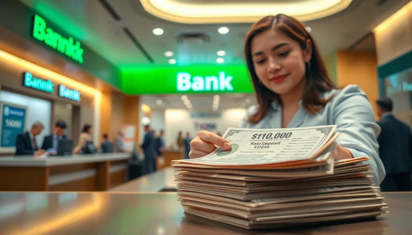 Menyetor deposit 1k di bank saat teller menghitung uang, lingkungan profesional.