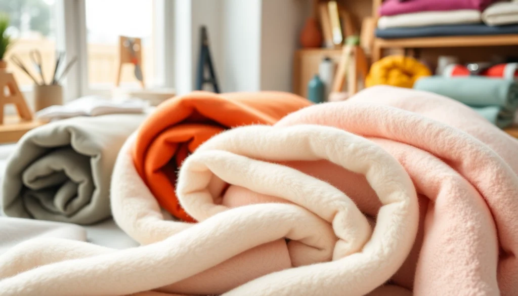 Fleece stof per meter met verschillende kleuren en texturen, perfect voor creatief gebruik.