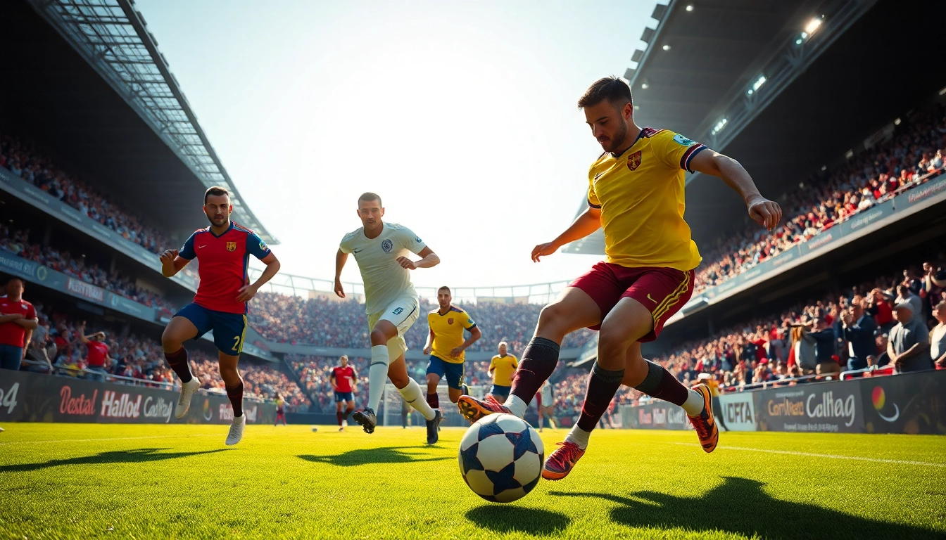 Experience exhilarating soccer moments with ผลบอลภาษาไทย as players showcase their skills in a vibrant stadium.