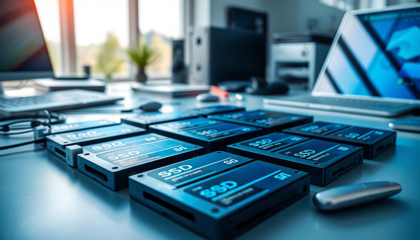 Porównane dyski SSD z wysoką prędkością w nowoczesnym biurze technologicznym.