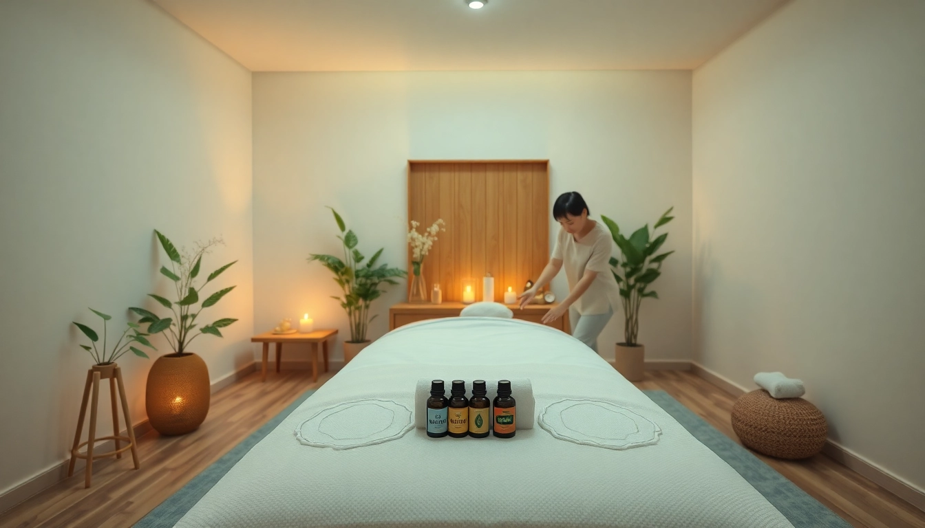 편안함을 위해 설계된 구미스웨디시 마사지룸, 부드러운 조명과 차분한 장식이 특징입니다.