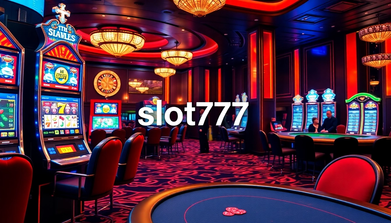 Experience high stakes gaming at slot777 with vibrant slot machines and casino ambiance.