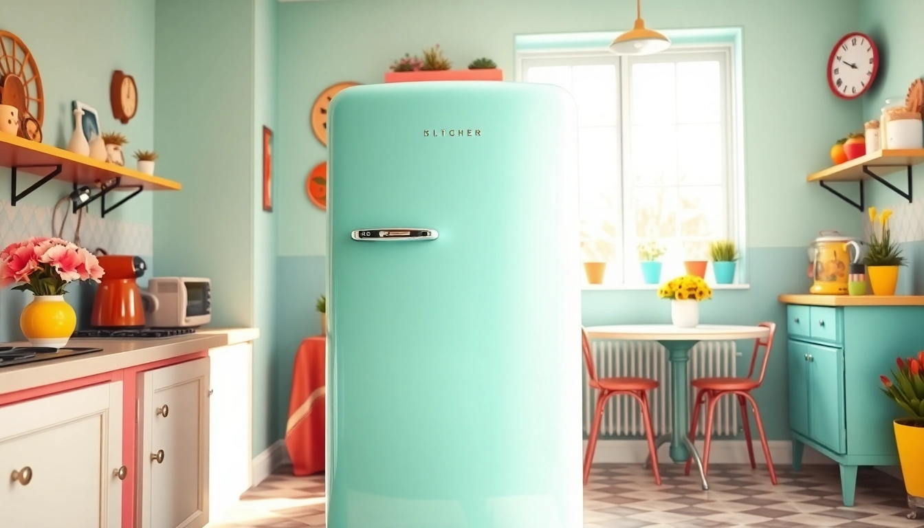Showcasing a mint-green retro appliance in a bright kitchen, highlighting its vintage charm.