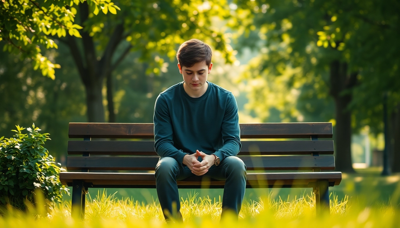 Anxiety symptoms represented by a person in a tranquil setting, showing inner turmoil.