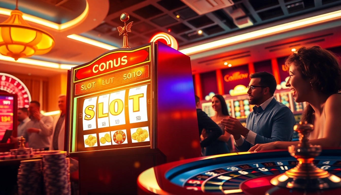 Rasakan sensasi menang dengan bonus slot di tengah suasana kasino yang ramai.
