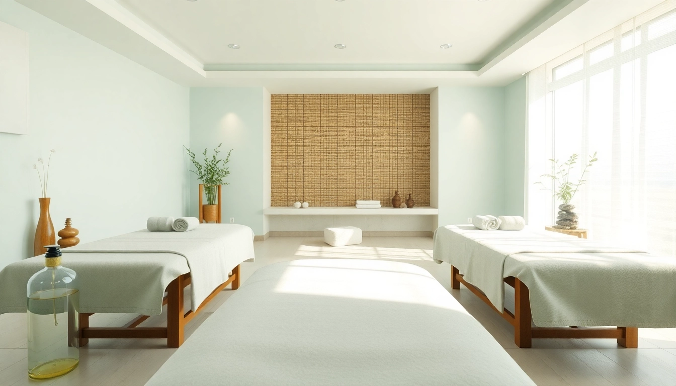 편안한 색상과 자연 요소를 배치한 스웨디시 마사지 치료실