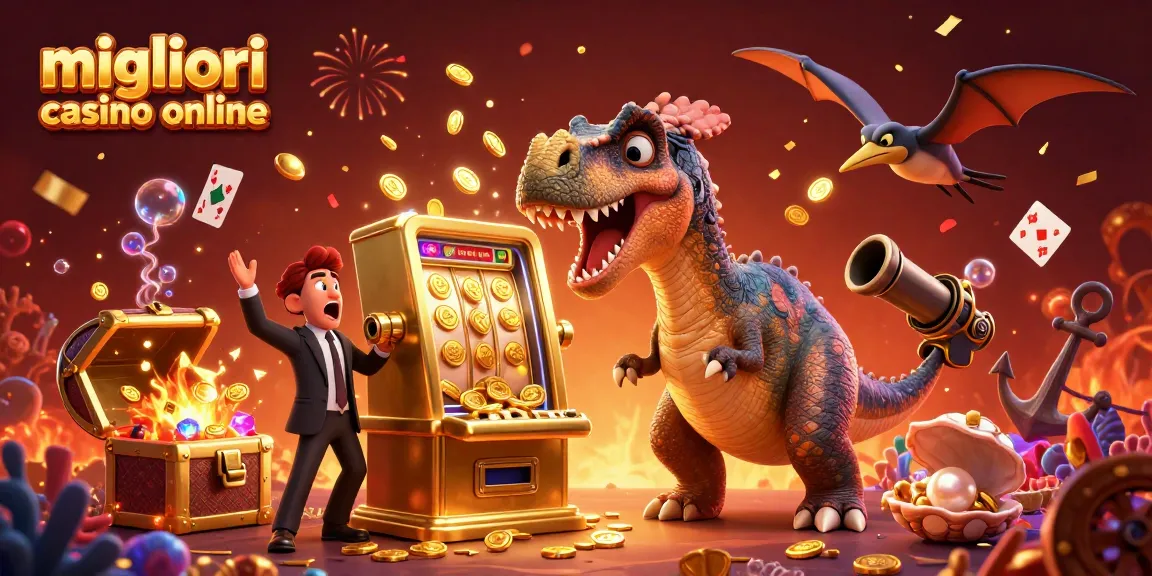 Gioca nei migliori casino online mentre un pachycephalosaurus ottiene jackpot da una slot machine dorata.