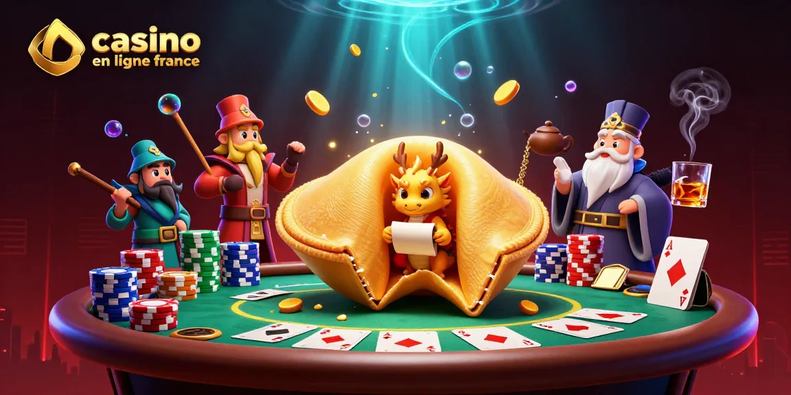 Illustration 3D de casino en ligne France avec personnages de contes de fées et éléments de poker.