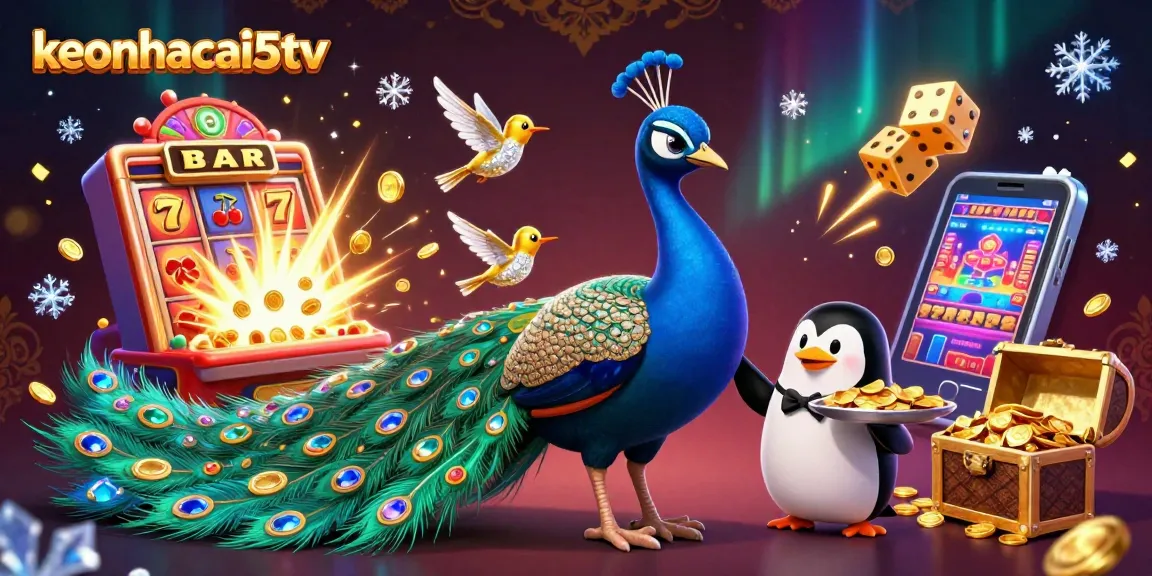 Spin and win with keonhacai5tv while enjoying vibrant casino elements in a rich 3D scene.