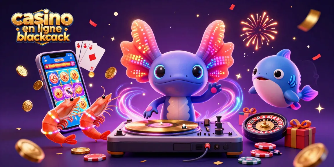 Casino en ligne blackjack : Jouez aux cartes avec des axolotls dans une ambiance festive colorée.
