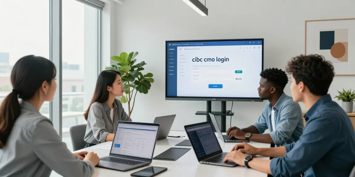 Team discussing cibc cmo login solutions in a modern office setting