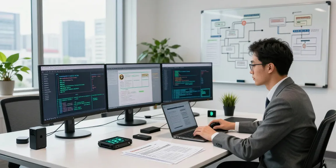 Expert analyzing data to recover stolen cryptocurrency in a modern office.