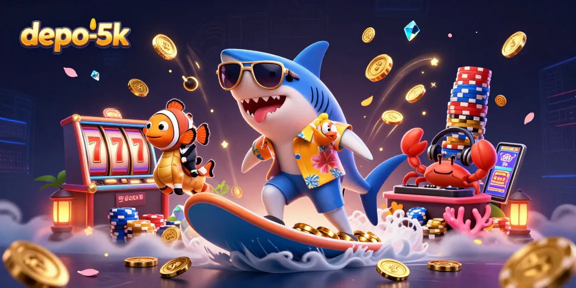 Spin the reels and chase wins with depo-5k in this vibrant gaming illustration.