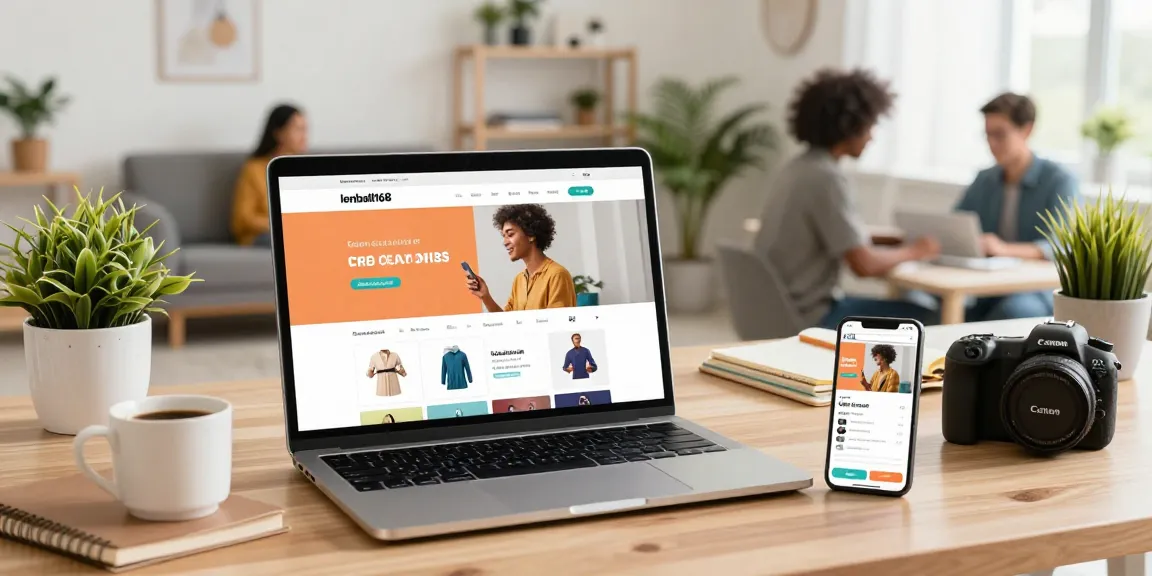 Users interacting with lenball168 e-commerce site in a modern workspace, showcasing a vibrant, engaging shopping experience.