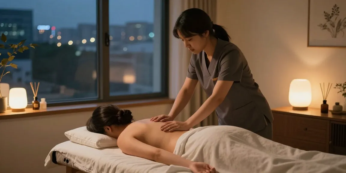 신촌출장마사지 session in a cozy apartment with warm lighting and relaxing ambiance.